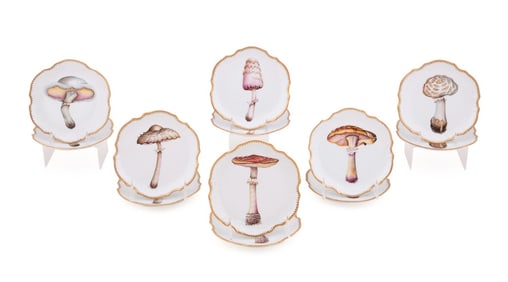 ANNA WEATHERLEY, SET OF 12 MUSHROOM MOTIF PLATES