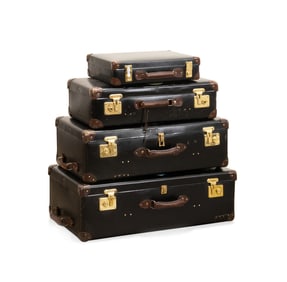 FOUR 2-TONE GLOBE-TROTTER LEATHER SUITCASES