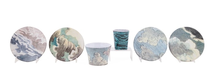 ASTIER DE VILLATTE, GROUP OF 6 CLOUD PATTERN ITEMS
