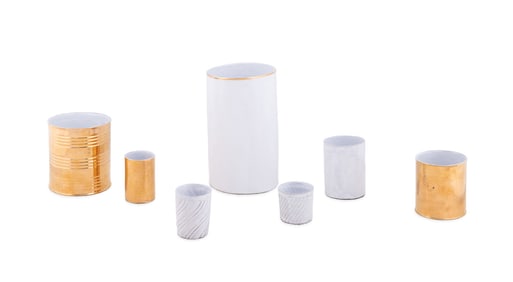 ASTIER DE VILLATTE, GROUP OF 7 VASES & TUMBLERS