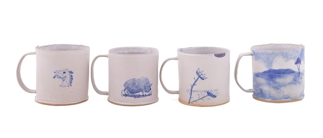 TYLER HAYS FOR BDDW, GROUP OF 4 COFFEE MUGS