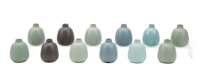 HEATH CERAMICS, GROUP OF 12 SMALL BUD VASES