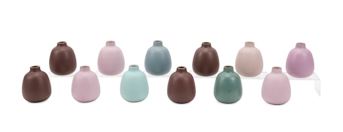 HEATH CERAMICS, GROUP OF 12 SMALL BUD VASES