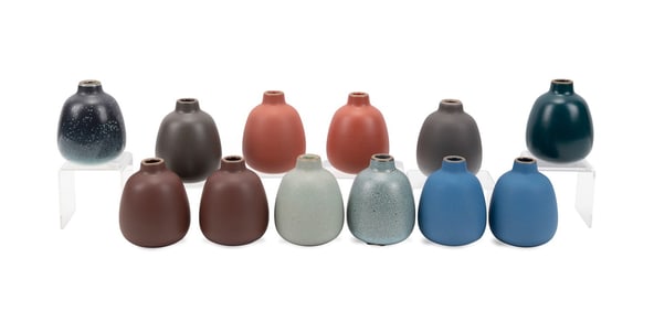 HEATH CERAMICS, GROUP OF 12 SMALL BUD VASES