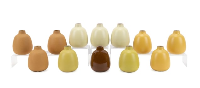 HEATH CERAMICS, GROUP OF 12 SMALL BUD VASES