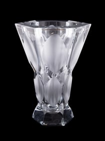 LALIQUE COLORLESS MODERN CRYSTAL VASE 10/99