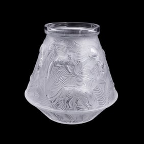 LALIQUE COLORLESS 'JAGUAR' CRYSTAL VASE
