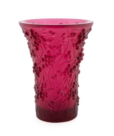 LALIQUE RUBY RED 'PAYSAGE BAIES' CRYSTAL VASE