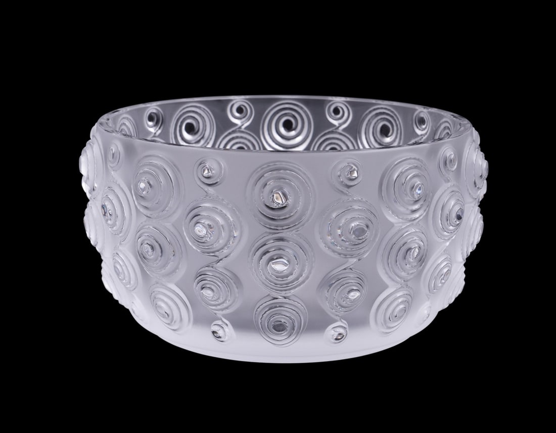 LALIQUE COLORLESS 'BYZANCE SPIRALS' CRYSTAL BOWL: Lalique (French, founded 1888), contemporary. Colorless "Byzance Spirals" crystal bowl, appropriately marked and numbered NOO9. Note: An alternate name for this pattern is "Spirals". Provenance: Priva