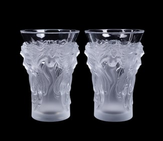 LALIQUE, PR. OF COLORLESS 'FANTASIA' CRYSTAL VASES
