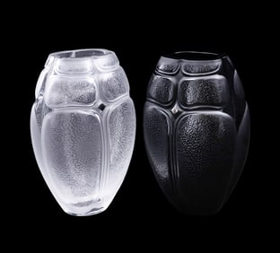 LALIQUE, PAIR OF SCARAB CRYSTAL VASES