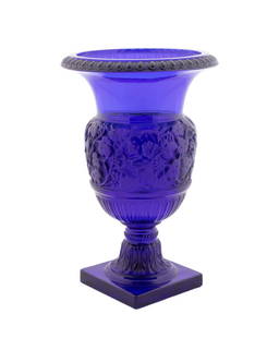 LALIQUE COBALT BLUE 'VERSAILLES' CRYSTAL VASE: Lalique (French, founded 1888), contemporary. Cobalt blue "Versailles" crystal vase, appropriately marked. Provenance: Private Collection of an Esteemed Gentleman, Atlanta, GA. Approximate dimensions: