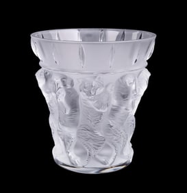 LALIQUE 'TIGERS' COLORLESS CRYSTAL VASE, 9.5" TALL
