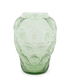 LALIQUE GREEN 'ANEMONES' CRYSTAL VASE, 12" TALL