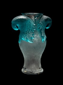 LALIQUE 'MACAO' COLORLESS & BLUE VASE, 12/99
