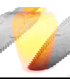 LALIQUE AMBER 'MASQUE DE FEMME' CRYSTAL VASE, 3/20: Lalique (French, founded 1888), late 20th century. Large limited edition amber "Masque De Femme" crystal vase, appropriately marked and numbered 3 of 20. Provenance: Private Collection of an Esteemed
