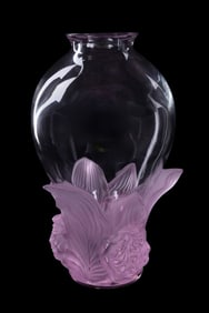 LALIQUE 'PIVOINES' PINK CRYSTAL VASE, 31/99