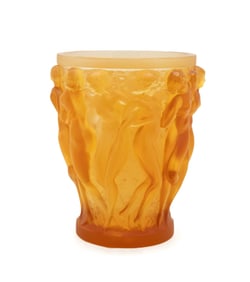 LALIQUE AMBER 'BACCHANTES' ANNIVERSAIRE VASE