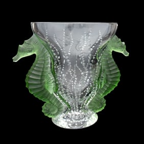 LALIQUE GREEN 'POSEIDON' CRYSTAL VASE, 80/99