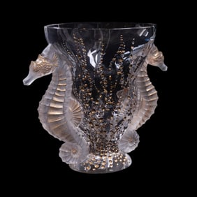 LALIQUE GILDED 'POSEIDON' CRYSTAL VASE, 7/99
