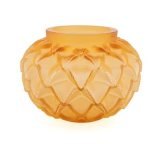 LALIQUE AMBER 'LANGUEDOC' CRYSTAL VASE, NO. 1021
