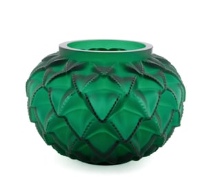 LALIQUE GREEN 'LANGUEDOC' CRYSTAL VASE, NO. 1021