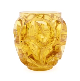 LALIQUE 'TOURBILLONS' YELLOW CRYSTAL VASE, NO. 973