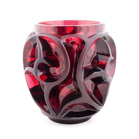 LALIQUE 'TOURBILLONS' RED CRYSTAL VASE, NO. 973