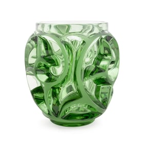 LALIQUE 'TOURBILLONS' GREEN CRYSTAL VASE, NO. 973