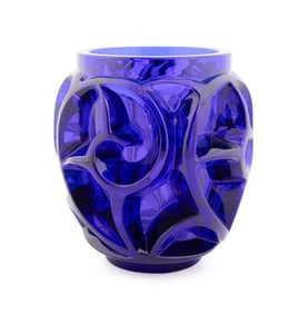 LALIQUE 'TOURBILLONS' COBALT CRYSTAL VASE, NO. 973