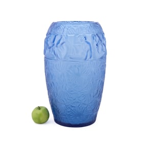 LALIQUE LARGE BLUE 'ANGELIQUE' CRYSTAL VASE, 7/7