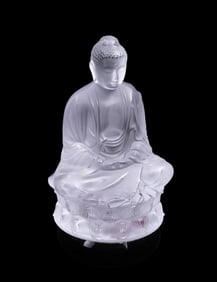 LALIQUE COLORLESS 'BUDDHA' SCULPTURE ON BASE