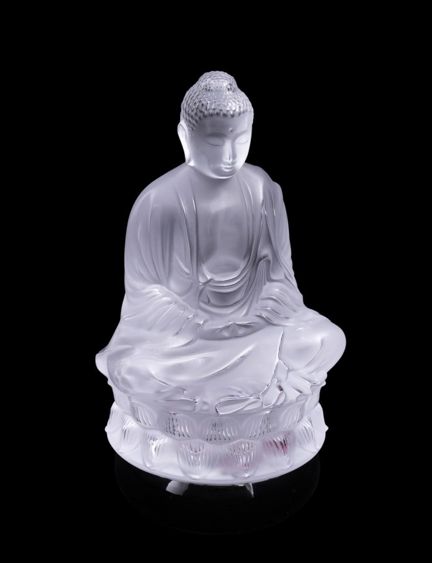 LALIQUE COLORLESS 'BUDDHA' SCULPTURE ON BASE (1 of 7)