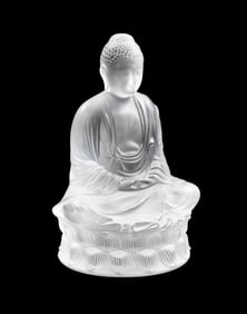 LALIQUE LARGE COLORLESS CRYSTAL 'BUDDHA', 12" TALL