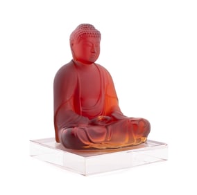 DAUM AMBER SEATED BUDDHA SCULPTURE, 14/888