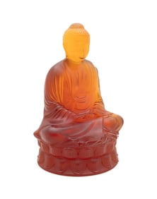 LALIQUE LARGE AMBER 'BUDDHA' CRYSTAL FIGURE