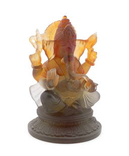 DAUM 'GANESH BLESSING' SCULPTURE, 59/488: Daum (French, founded 1878), contemporary. Limited edition amber / grey "Ganesh Blessing" pate de verre sculpture appropriately marked and numbered 59 of 488. Provenance: Private Collection of an Este