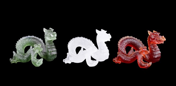 DAUM, THREE LIMITED EDITION 'DRAGON' SCULPTURES