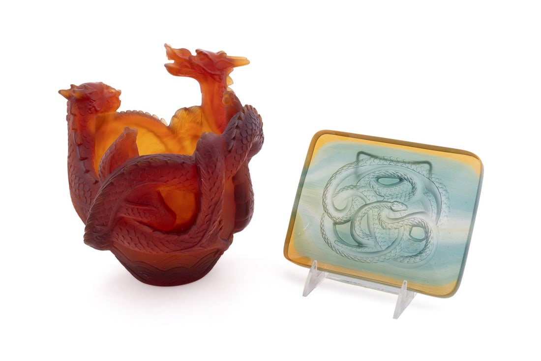 DAUM, 'DRAGON' VASE & 'SNAKE' PATE DE VERRE TRAY (1 of 13)