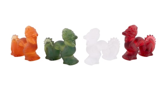 LALIQUE, FOUR SMALL CHINESE DRAGON CRYSTAL FIGURES