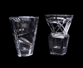 BACCARAT, TWO COLORLESS MODERN CRYSTAL VASES