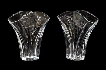 BACCARAT, PAIR OF COLORLESS 'GINKGO' CRYSTAL VASES