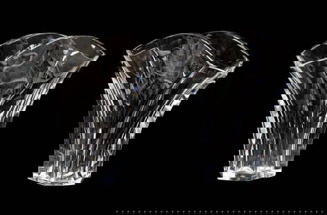BACCARAT, PAIR OF COLORLESS 'GINKGO' CRYSTAL VASES: Baccarat (French, founded 1764), late 20th to early 21st century. Pair of colorless "Gingko" crystal vases, both appropriately marked. Provenance: Private Collection of an Esteemed Gentleman, Atlanta,