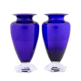 BACCARAT, PAIR OF 'ORSAY' COBALT CRYSTAL VASES