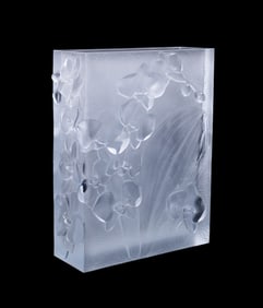 DAUM COLORLESS 'ORCHID' CRYSTAL RECTANGULAR VASE