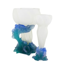 DAUM, TWO SATIN AND PATE DE VERRE GLASS VASES