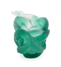 DAUM GREEN 'SNAKE' PATE DE VERRE VASE, 50/888