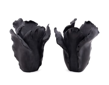 DAUM, PAIR OF BLACK 'TULIP' PATE DE VERRE VASES