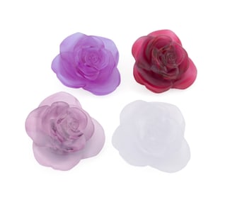 DAUM, FOUR 'ROSE PASSION' PATE DE VERRE SCULPTURES