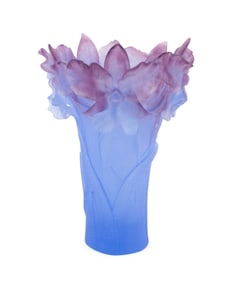 DAUM PURPLE/BLUE 'IRIS' PATE DE VERRE VASE